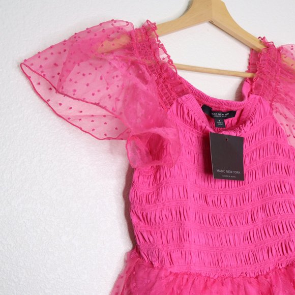 Marc New York Andrew Marc women's top small Smocked Mesh Flutter Sleeve pink nwt - Picture 4 of 8